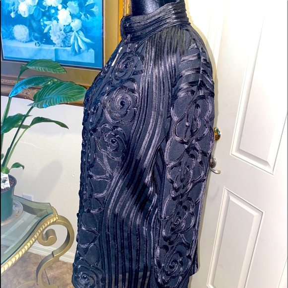 Vintage ModeLia Black Satin Ribbon Beaded Jacket - Picture 4 of 5